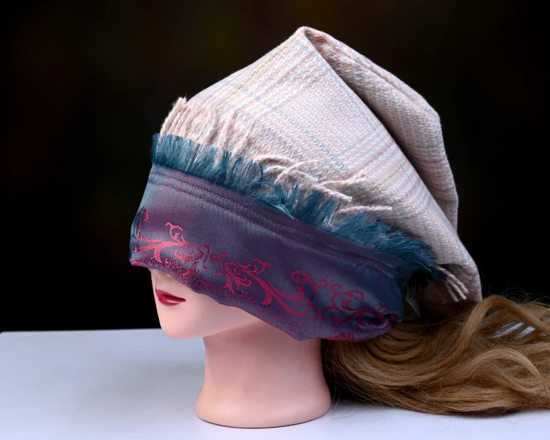 Cream Striped Woolen with Silk Fringed