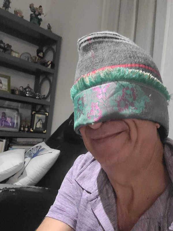 smiling girl wearing sleeping hats